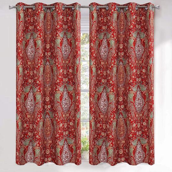 Luxurious Red and Green Paisley Curtains - Picture 1 of 2